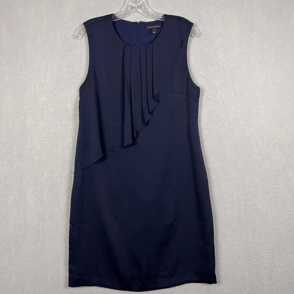 NWT Banana Republic Sleeveless Dress Size 8 Navy Blue Asymmetrical Ruffle